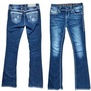 Rock Revival Janet Jeans Womans 27 Boot Fleur-de-lis Demi Embellished Distressed